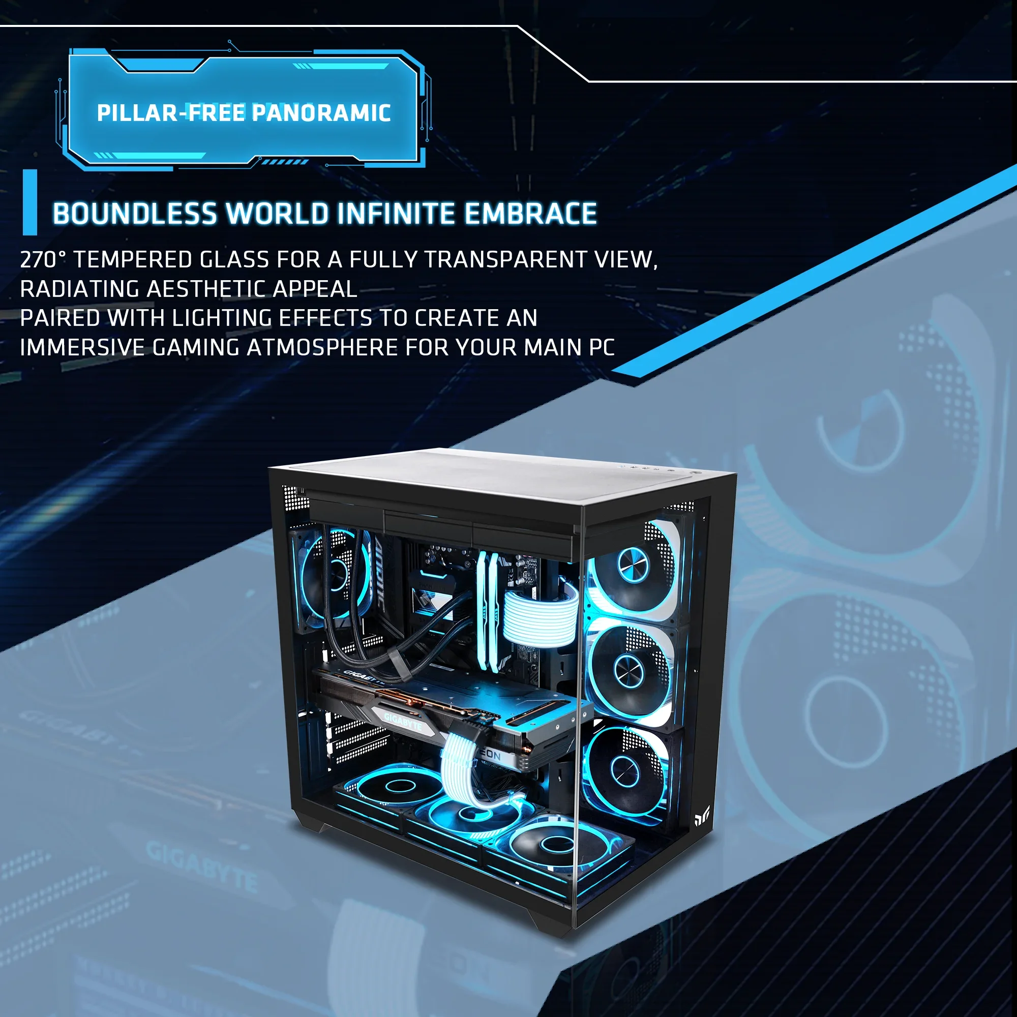 예, 매직 소드 V 블랙 ATX 미드 타워 케이스 - 듀얼 360mm 라디에이터 지원, 10개의 120mm 팬 마운트, 높은 공기 흐름 게이밍 PC 섀시