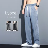 Lyocell Casual Trousers Summer Thin Men's Baggy Jeans Straight Fashion Stretch Denim Pants Comfortable Soft 1
