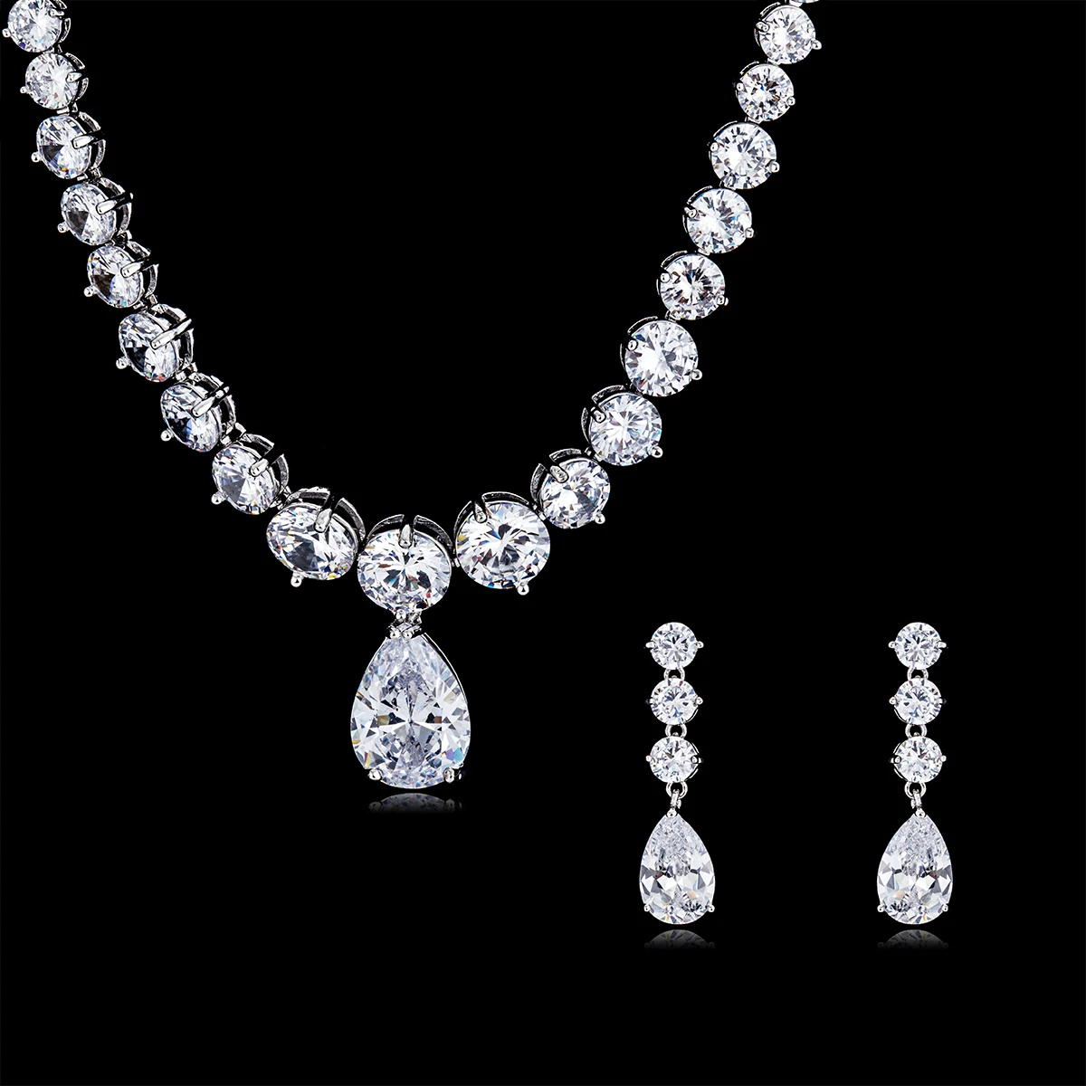 

Popular 5A Grade CZ Zircon Dangle Bridal Wedding Necklace Earring Sets for Women Party Prom Jewelry Accessories