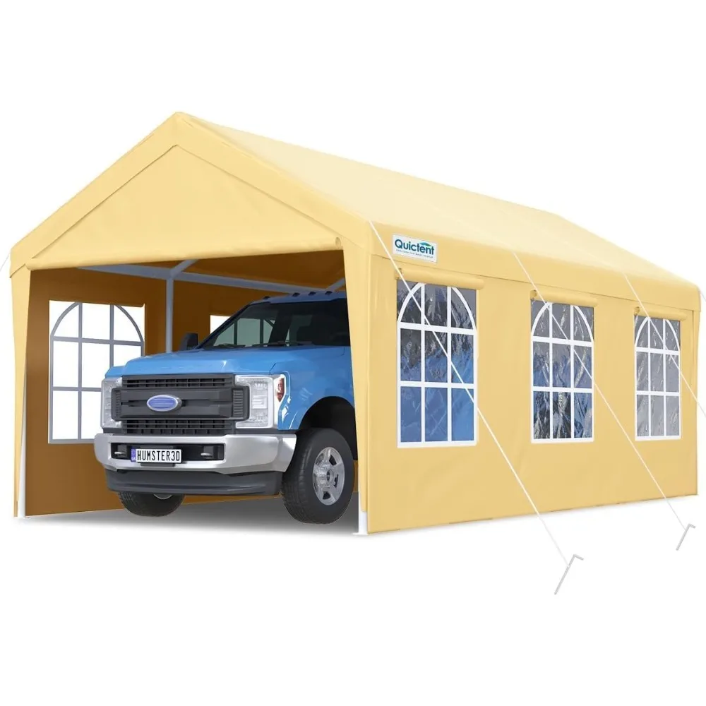 

Навес для гаража, 10 'x 20' навес для тяжелых автомобилей, лодок, шатер с боковыми стенками и вращающимися окнами, бежевый цвет, навес для гаража