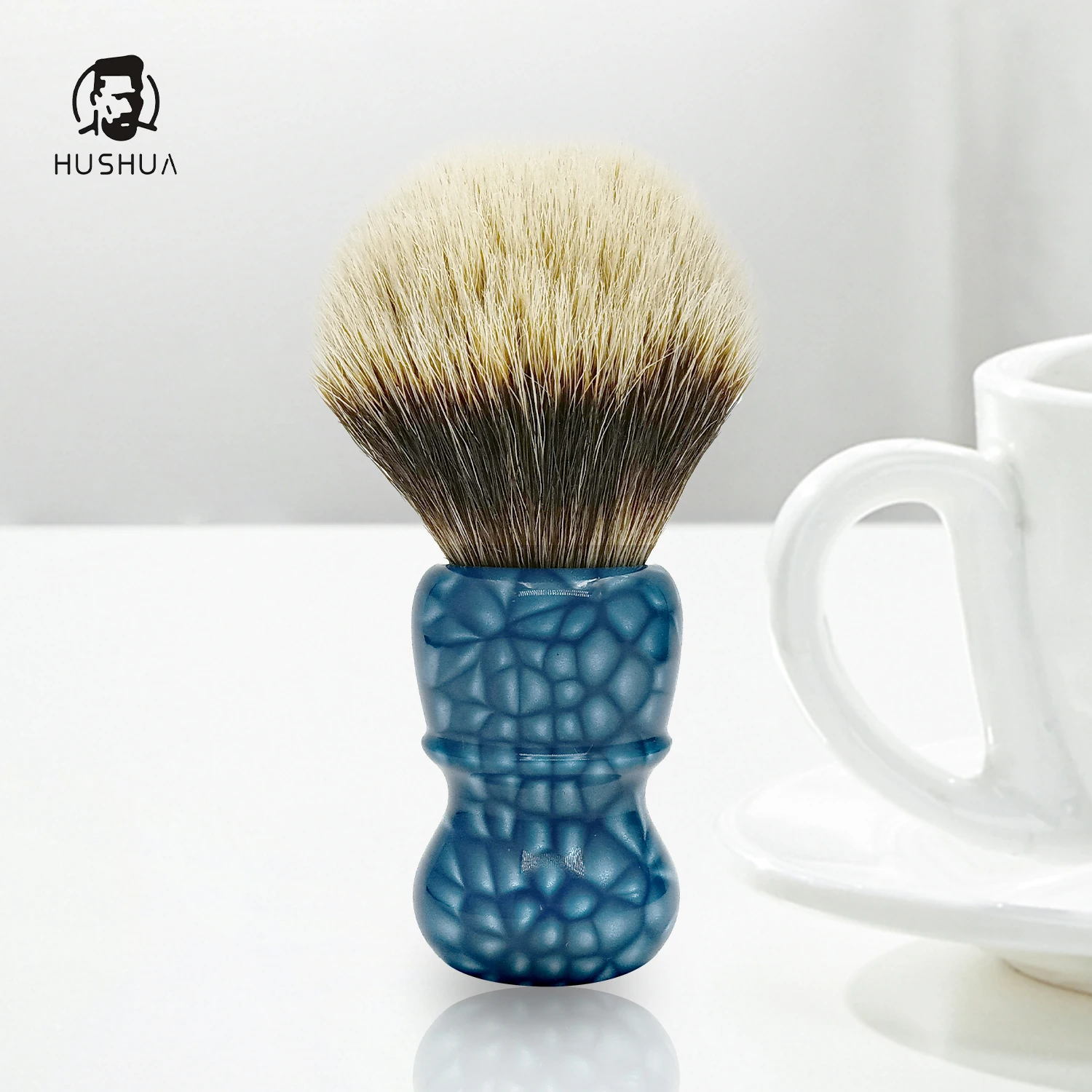 GDMG Sea Blue Dragon Scale Pattern Handmade Shaving Brush, Can Be Customized Service Logo Pattern And Size