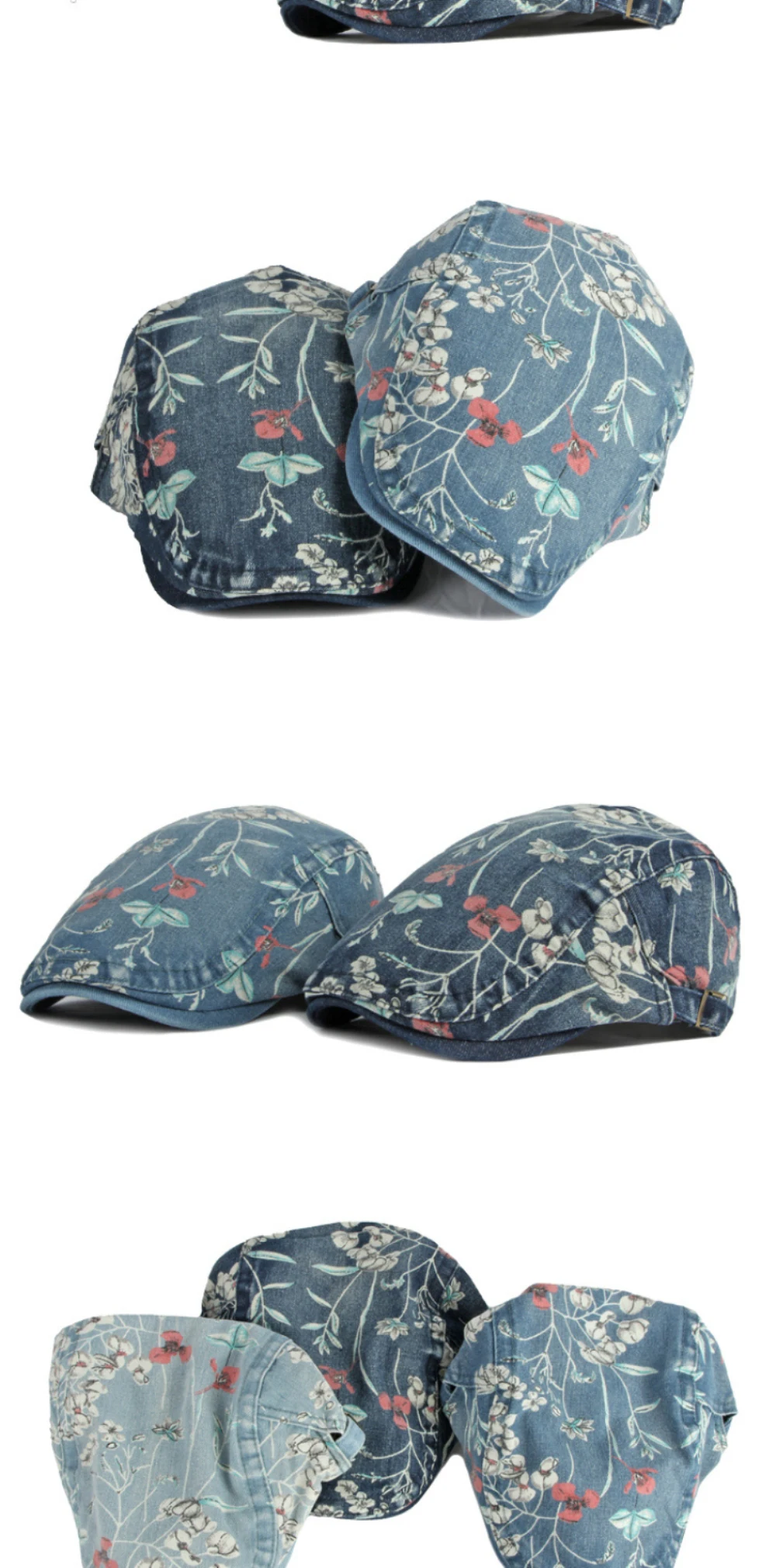HT4641 Baskenmütze Mütze Frühling Sommer Denim Hut Männer Frauen Kappe Floral Künstler Maler Baskenmütze Hut Einstellbare Ivy Flache Kappe Männlich Weiblich Baskenmütze – Detail 2