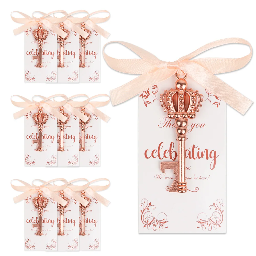 

OurWarm Bottles Opener Wedding Gifts for Guests Rose Gold Key Zinc Alloy with Tags Party Favor Baby Shower Gifts Souvenir Decor