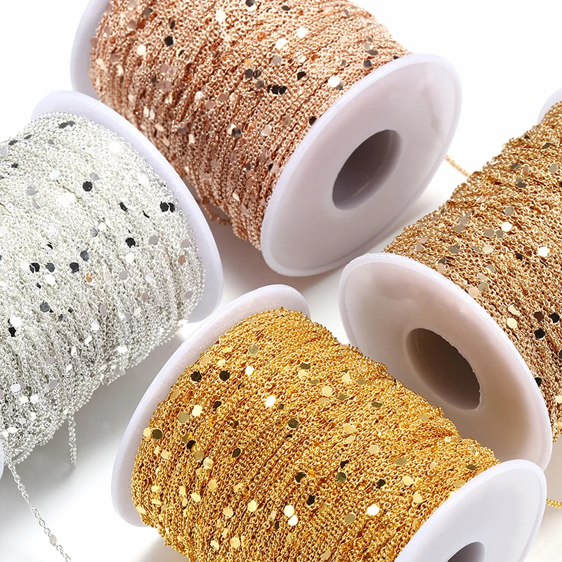 

No Fade 2Meters Sequins Chain Necklace Gold Silver Chain Metal Copper Cable Chains Findings Jewelry Making Components Craft DIY