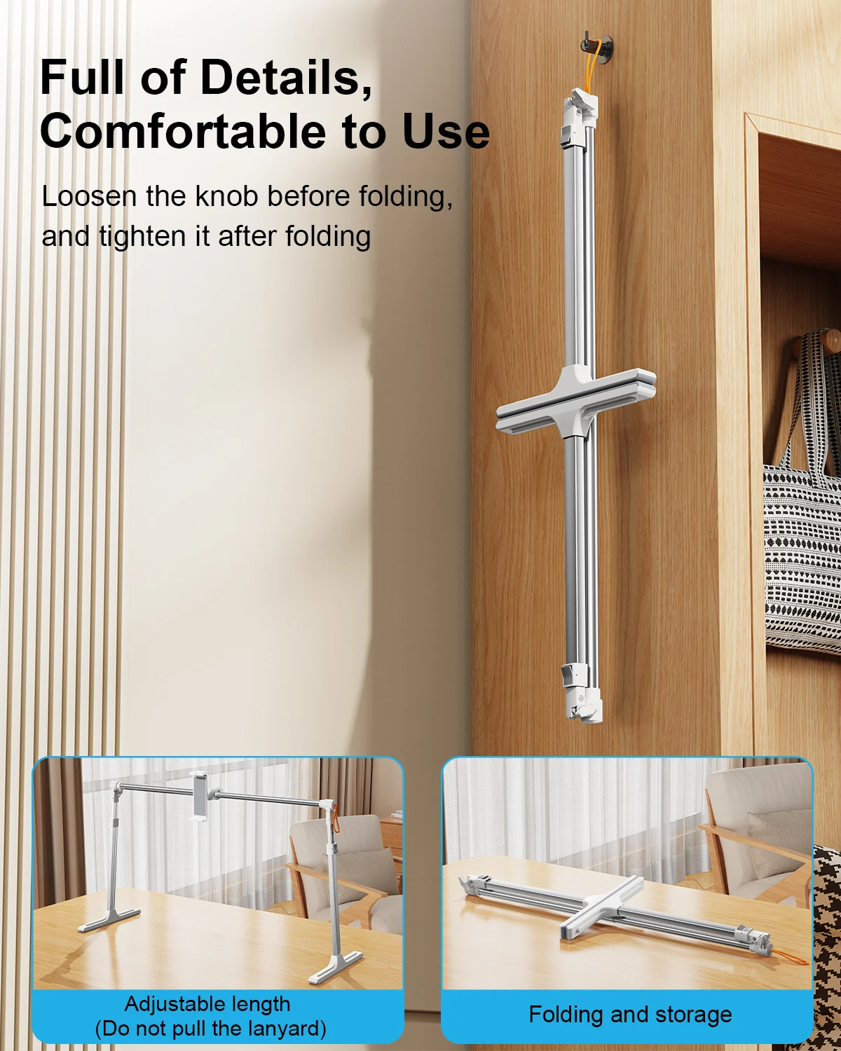 Eary Foldable Tablet Phone Holder Stand for Bed Overhead Mount for Live Vlog Streaming Video fits for iPhone Samsung 4.7-12.9"In