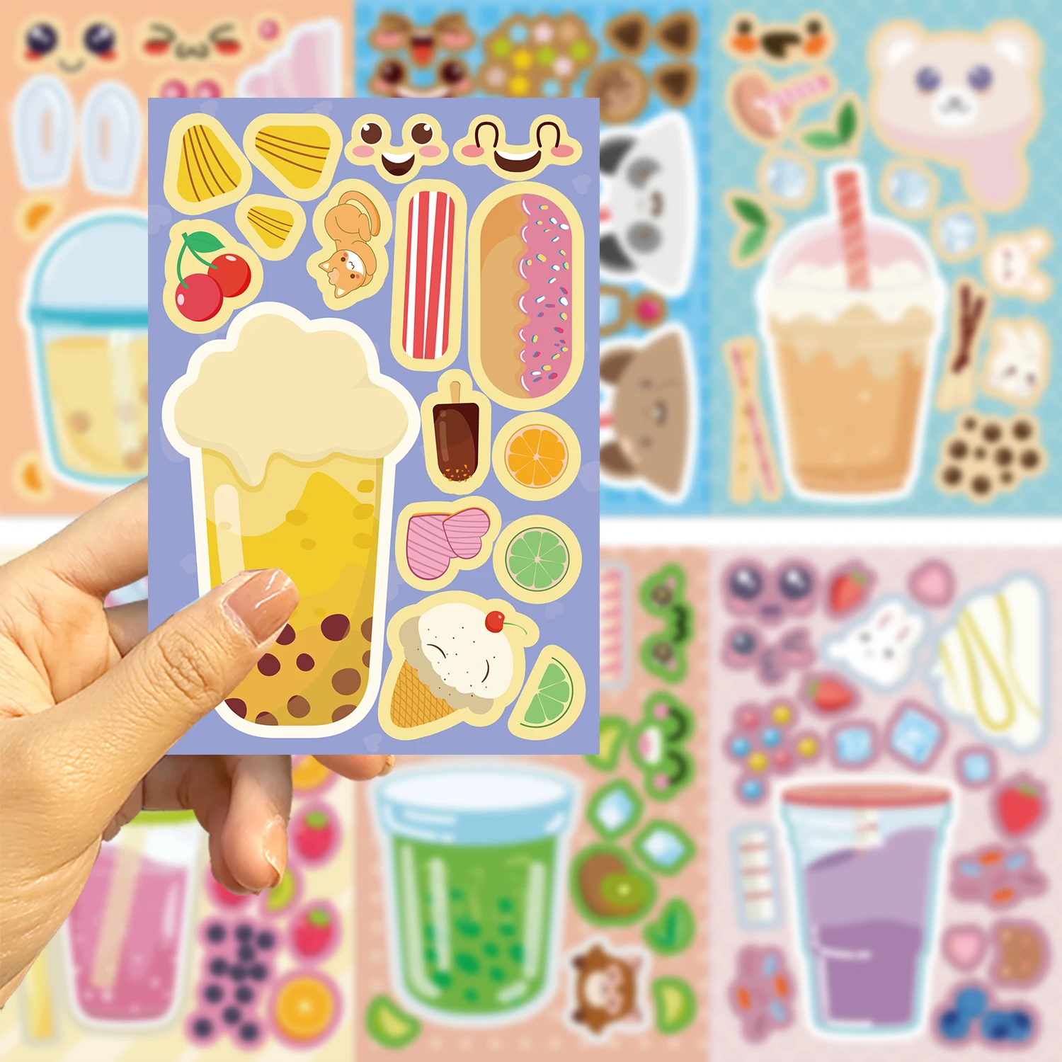 8/16/24 Blatt Bubble Tea Obsttee Puzzle Aufkleber Selbstklebende Vinly Aufkleber für Klassenzimmer Scrapbooking Geburtstag Party Dekor – Detail 3