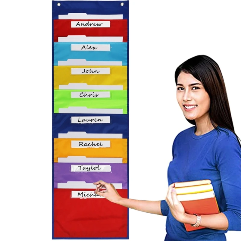 

8 Pockets Hanging File Organizer Folder Storage Pocket Chart Wall Hanging Magazine Organizer for Office , 14x43.5Inch