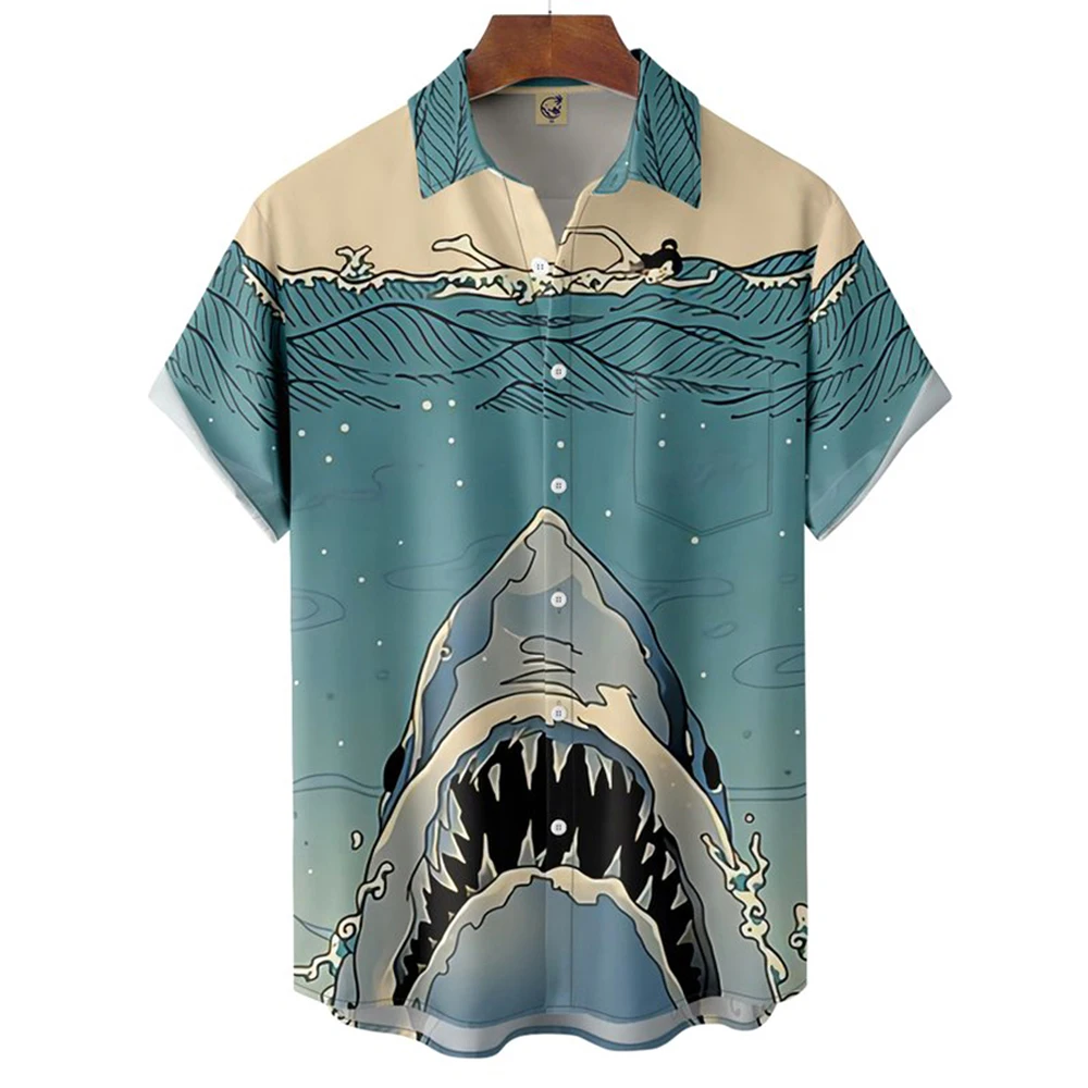 Denim Shirt Flannel Shirt Cotton Shirt Long Sleeve Shirt Silk Shirt Men Pirate Shirt Men Glitter Shirt Men's Shirts 3D Animal Print Clothes Fashion Button Short Sleeve Lapel Streetwear Shirt for Men Hawaiian Shark Blouse Tshirt