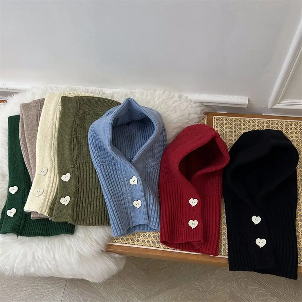 Solid Color Woolen Knitted Children Hat Winter Warm One Piece Kids Scarf Cap Korean Style Ear Protection Cap For Boys Girls