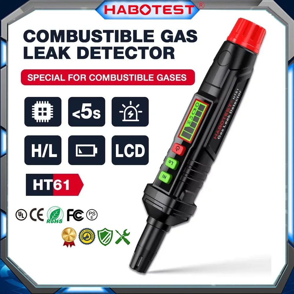 Gas Leak Detector HABOTEST HT61 Combustible Gas Detector Professional Natural Gas Tester Audible & Visual Alarm Combustible Leak Sniffer Meter