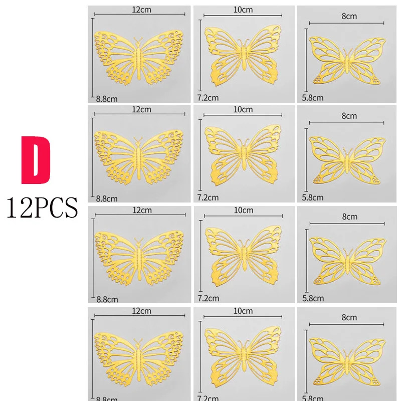 Set of 12 Stylish 3D Hollow Butterfly Wall Stickers