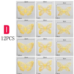 Set of 12 Stylish 3D Hollow Butterfly Wall Stickers - 12PCS (D)