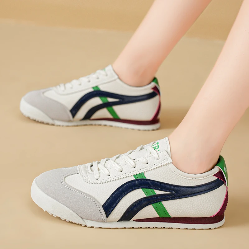 New Leather Women's White Casual Woman Vulcanize Sneakers Breathable Sport Walking Running Platform Flats Shoes Size 35-40