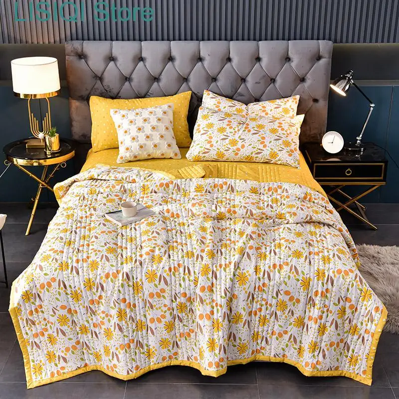 

New for Bed Quilt Leaves Couple Cotton Sofa Blanket Stitch Thin Comforter Duvet Semi-toral 2 Seater Summer Cover Filling