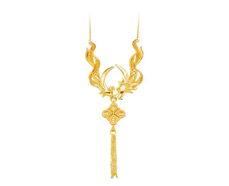 9999 24K Real Gold New Chinese-style High-end Design Dragon Necklace Women's Bride Necklace Wedding Jewelry