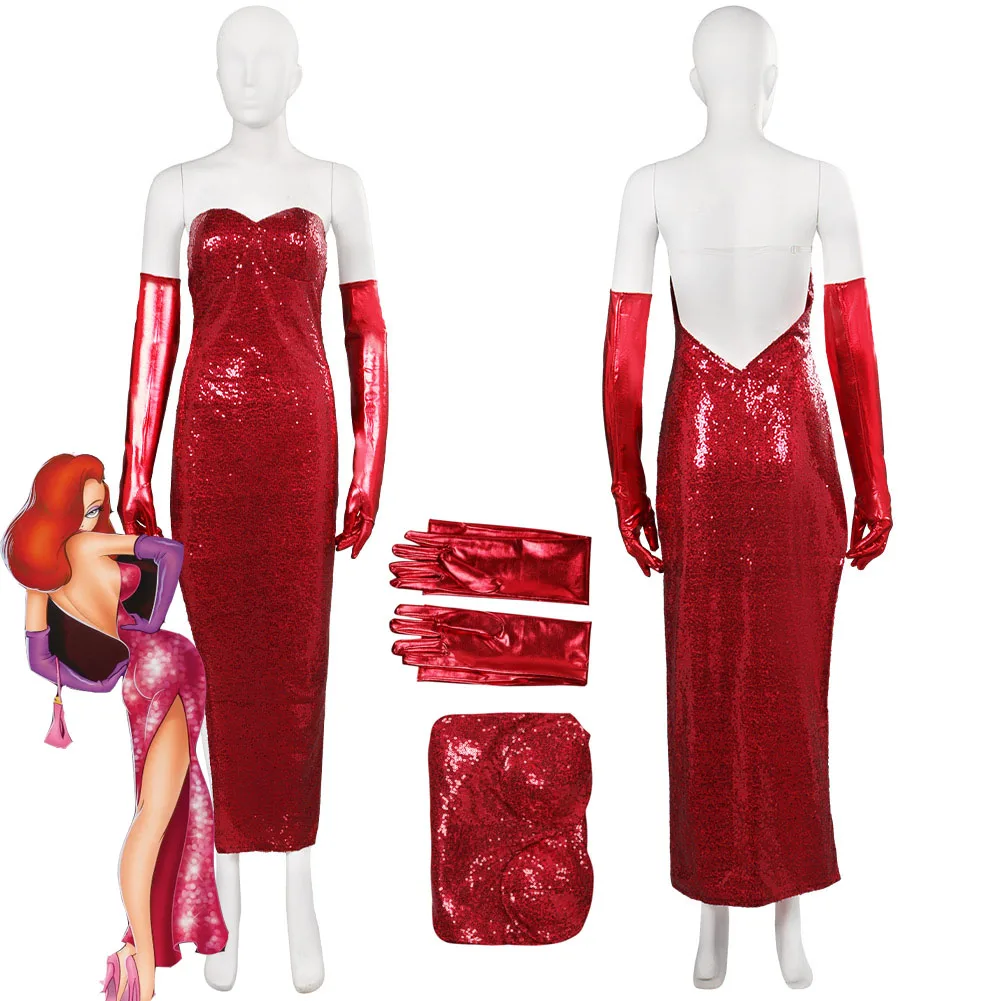 

Who Framed Cos Roger Rabbit Jessica Rabbit Cosplay Women Fashion Red Sexy Dress Costume Outfits Adult Halloween Carnival Suit