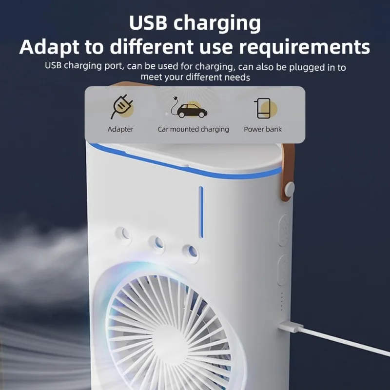Portable Desk Fan Dual Head Spray Tower Air Cooler 3 Speeds 7 Colors Light Rotatable Air Conditioner Strong Wind High Efficiency 4