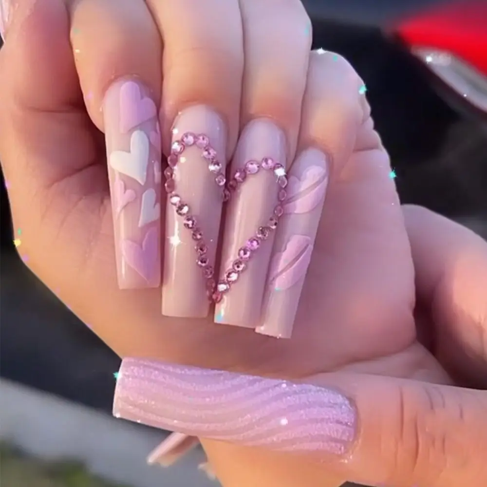 Pink Cow Design False Nails French Full Cover Long Coffin Fake Nails Glue DIY Manicure Nail Art Tools Press On Nails Nail Tips