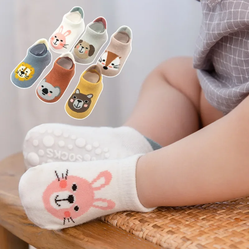 Calcetines cortos de silicona antideslizantes con dibujos de animales para bebé, medias coreanas para recién nacido