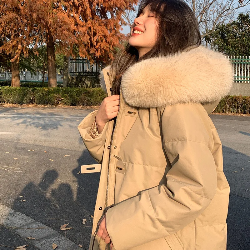 Down Jacket with Fur Collar and Fox Fur, Monochromatic, Warm and Loose, Medium and Long, Leisure Commuter, Ladies,Winter Fashion factory direct sales winter new medium long females coat hooded fur collar ladies outerwear fashion down jacket thicker warm