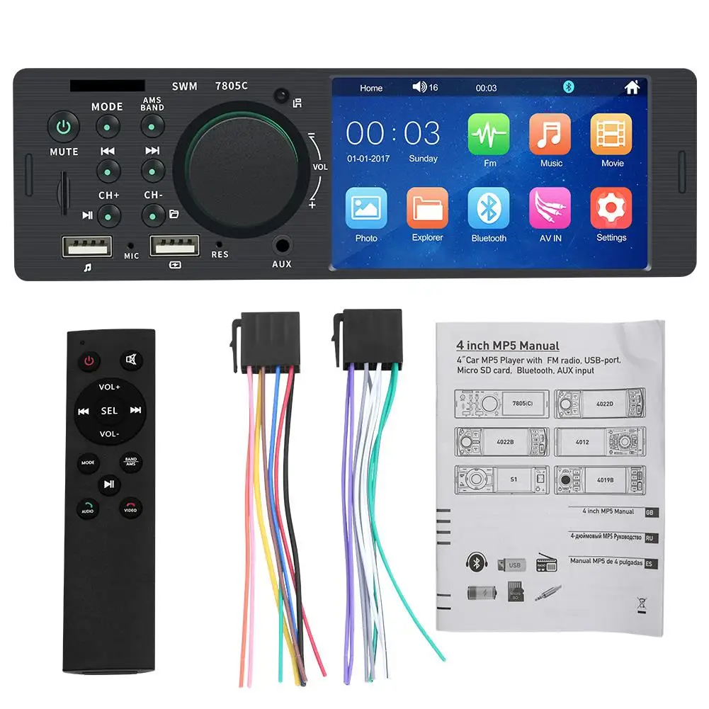 Car Radio 1 Din 4.1'' Touch Screen Stereo MP5 Player Bluetooth MP3 Player FM Radio USB Autoradio With Remote Control AUX DuoDton