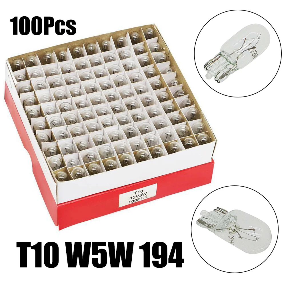 100PCS 194 T10 Clear  Light Bulbs Wedge Incandescent Instrument Panel Light Bulbs For Cars Trucks Motorcycles Lamp Replacement