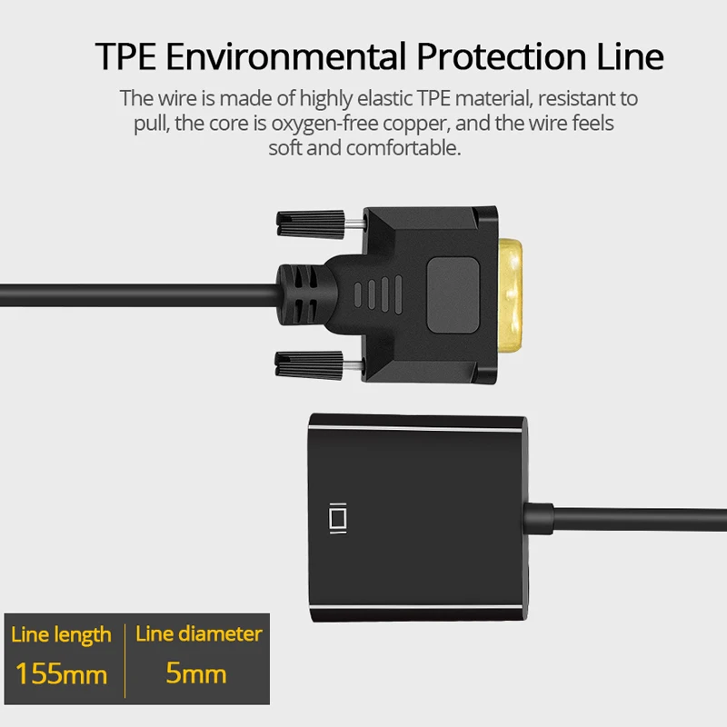 Full HD 1080P DVI-D DVI To VGA Adapter Video Cable Converter 24+1 25Pin To 15Pin Cable Converter For PC Computer Monitor