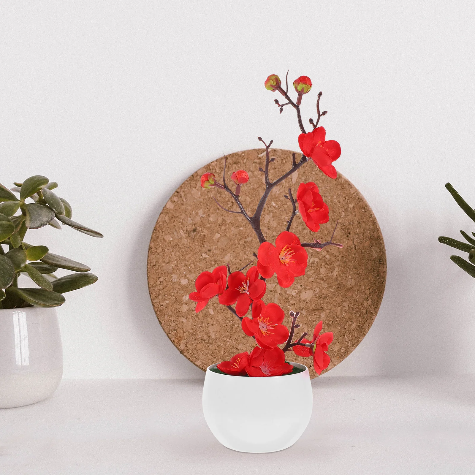 

2 Pcs Small Christmas Coffee Table Decor Plastic Flower Pot Realistic Potted Plum Blossom
