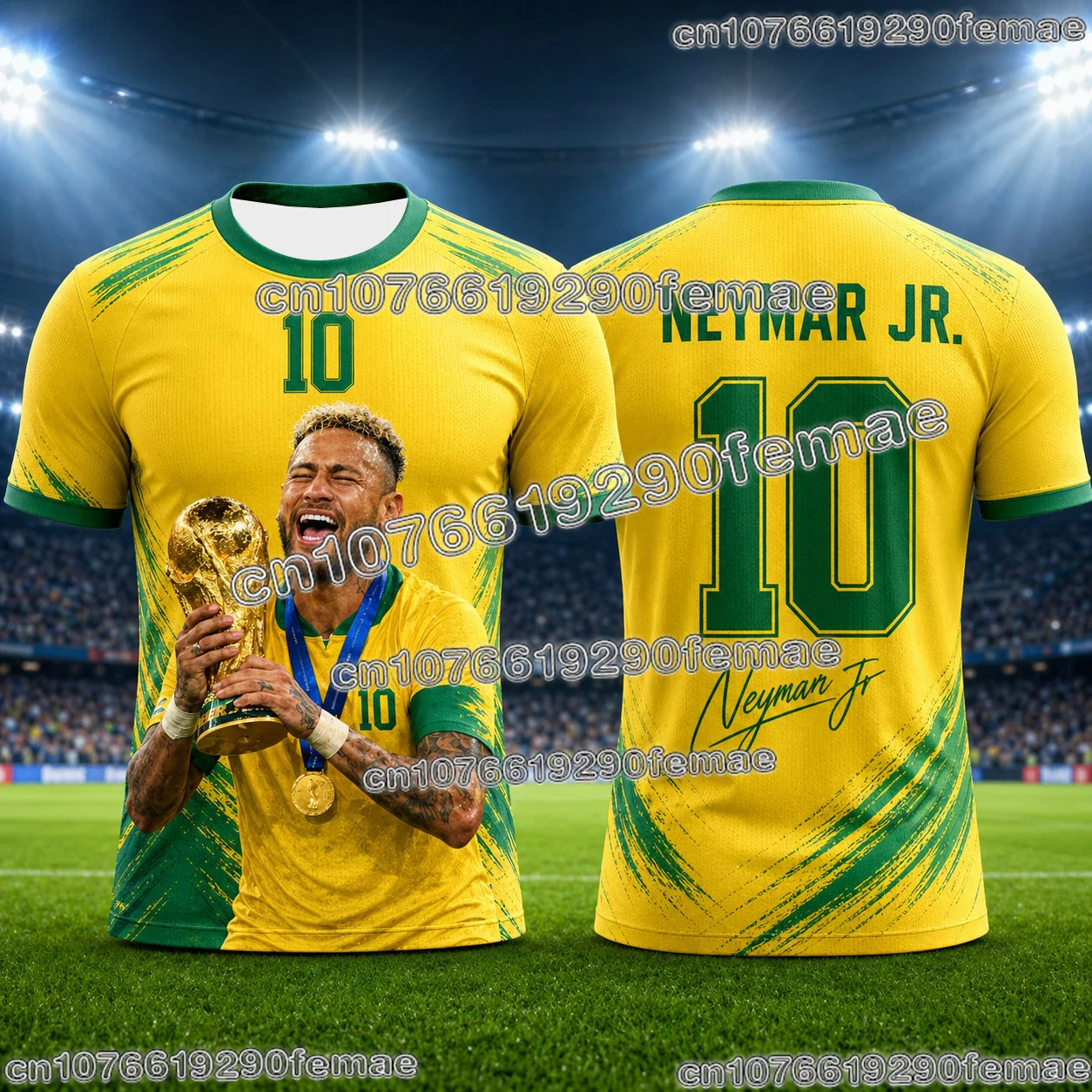 neymar commemorative 3d printed football jersey breathable summer fan shirt for outdoor exercise soccer and daily activities Neymar Commemorative 3D Printed Football Jersey Breathable Summer Fan Shirt For Outdoor Exercise Soccer And Daily Activities 2
