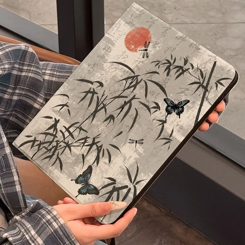 Bamboo Ink Painting iPad Case with Pencil Holder
