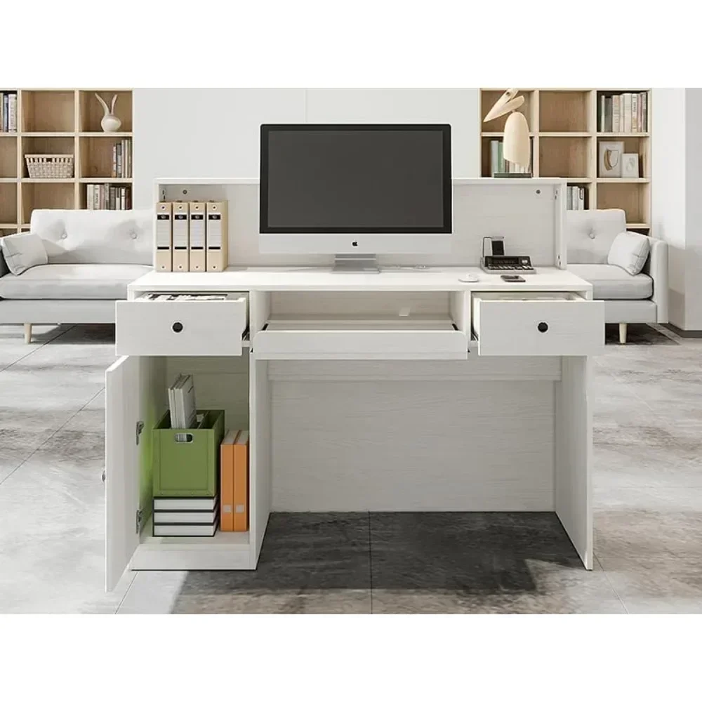 Reception Desk with LED Lights and Power Outlets, Retail Counter Reception Counter Table with Drawers, for Salon Lobby Checkout 6