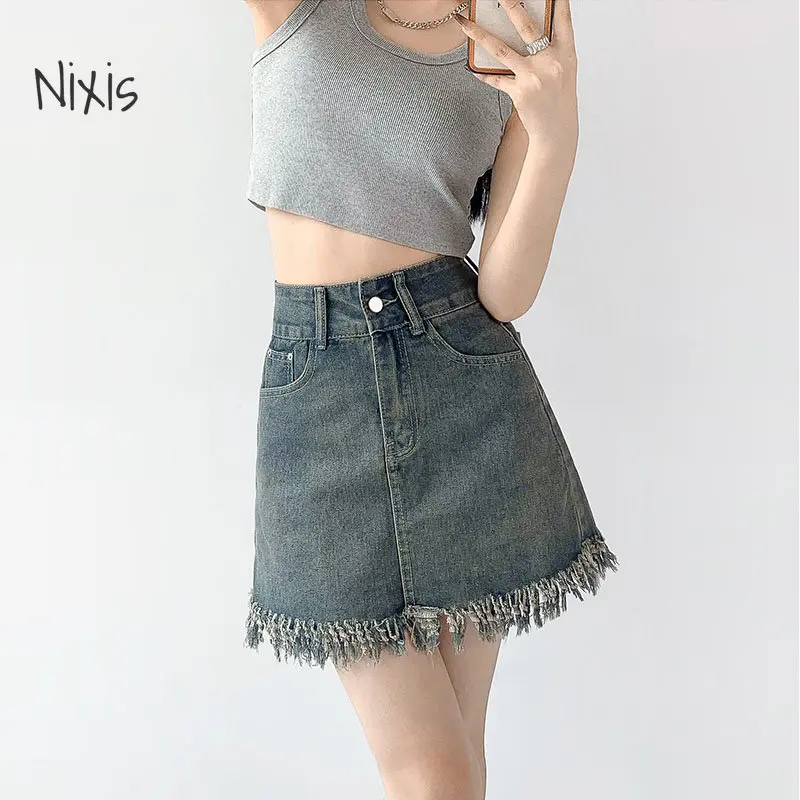 Retro Blue Denim Skirt for Women Fashion Thin High Waist A Lineshorts Skirt Female Korean Style Clothing Streetwear Y2k