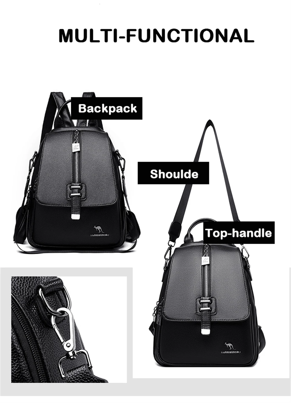 Luxury Designer Women Backpack High Quality Soft Leather Shoulder Bag Fashion School Bags Multifunction Rucksack Top-handle Bag