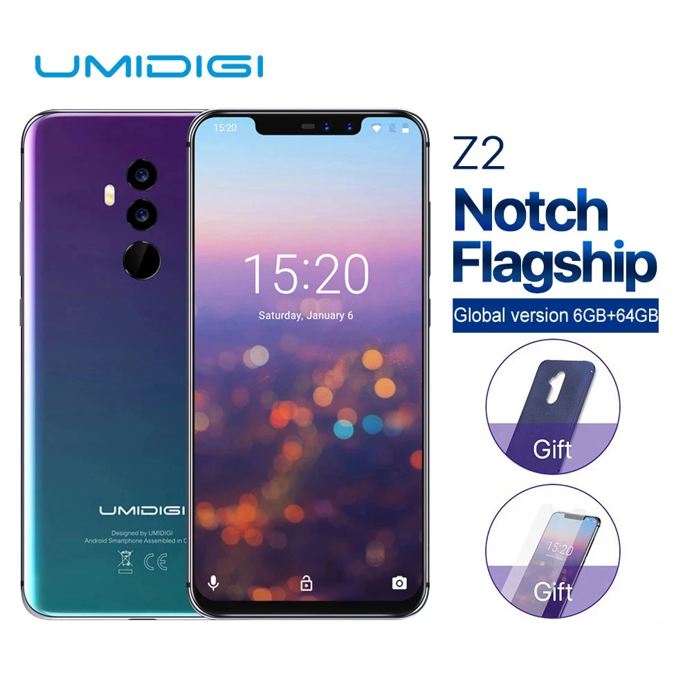 UMIDIGI Z2 Smartphone 4GB RAM 64GB ROM Helio P23 Octa Core Android 8.1 16.0MP Quad Camera 4G LTE 6.2 Inch Mobile Phones latest umidigi phone