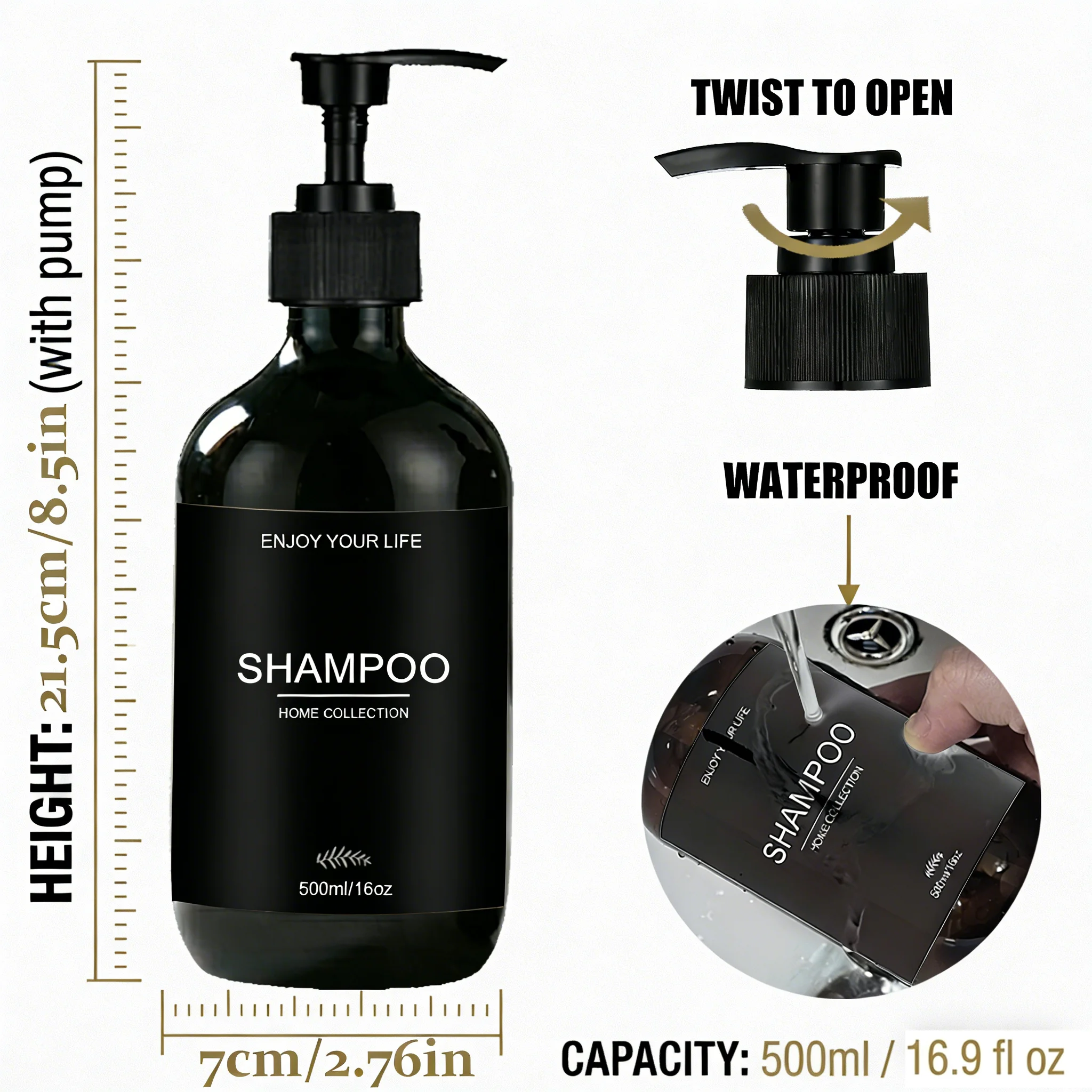 Glossy Black Shower Dispenser Set 4