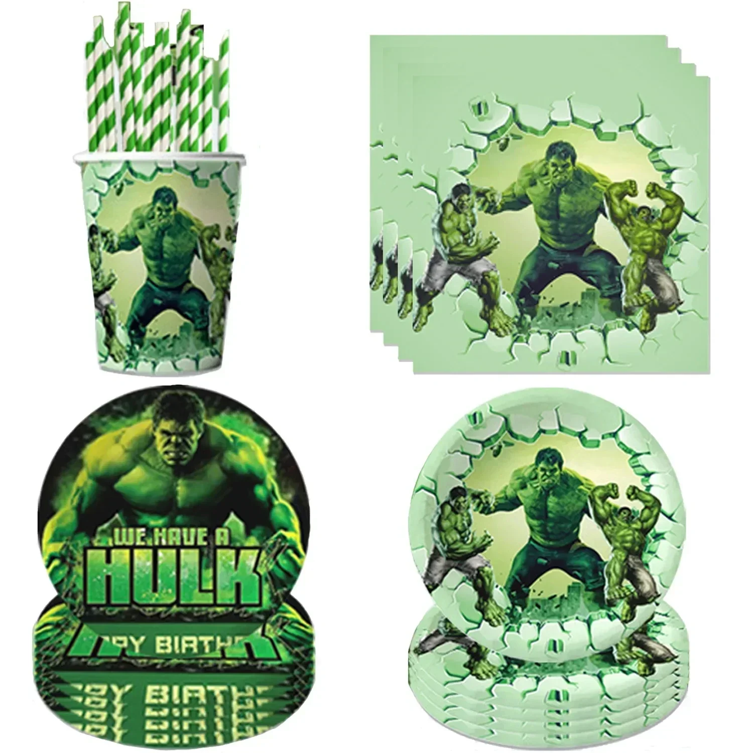 Avengers Hulk Birthday Party Supplies - Superhero Cups Plates Napkins Balloons