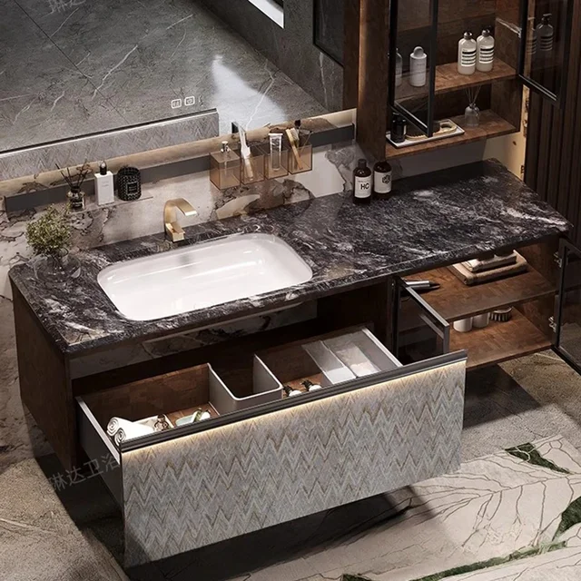Wc Armadietto da bagno multifunzione Lavabo Vanity Armadio da parete Kit di stoccaggio Specchi Cassetto Specchio Gabinete Mobili per la casa 5