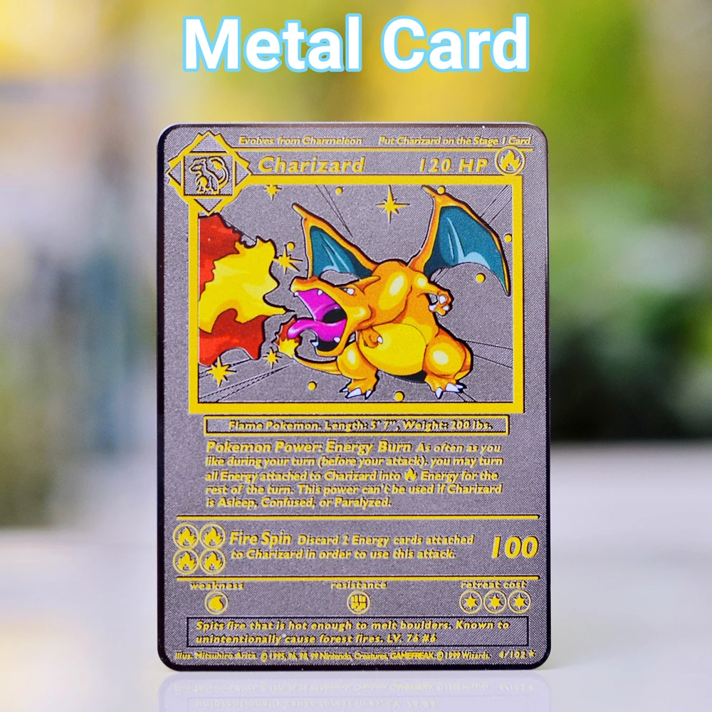 Carte pokemon Gold en métal aluminium plaqué or