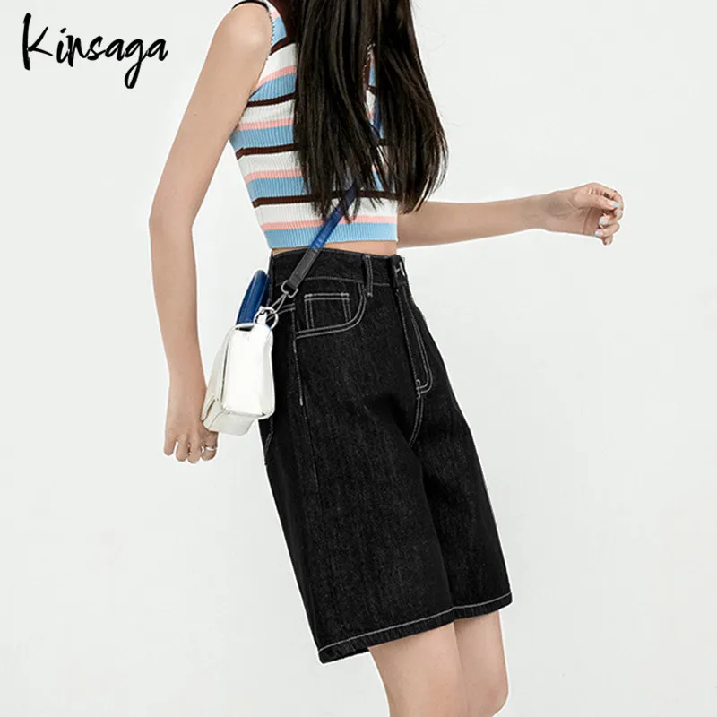 Grunge Fifth Demin Shorts Women Slouchy High Street White Straight Leg Five Point Short Jeans Pants Chic Half Capris Trousers