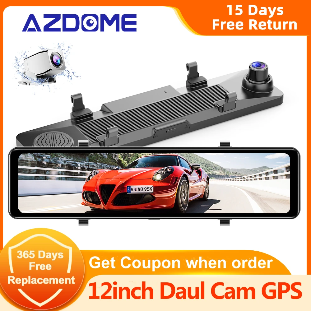 backup camera mirror AZDOME Car Mirror Recorders GPS 2.5K+1080P Rear Camera Car Dvr 12inch Touch Screen WDR Park Monitor Emergency Recording PG18S rear view mirror dash cam