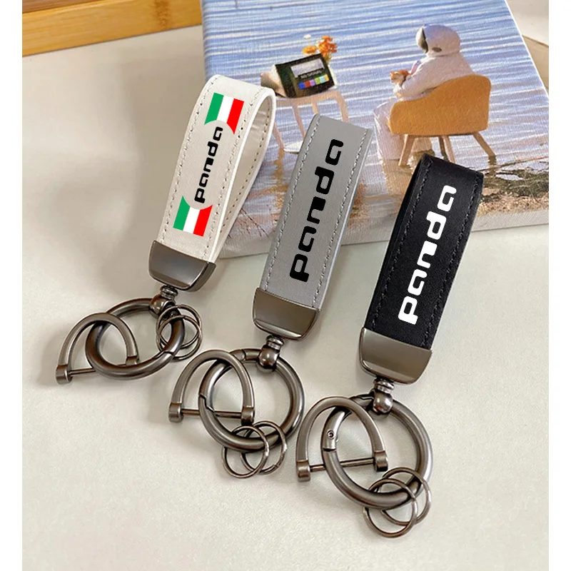 For Fiat Panda 169 2 Cross 4X4 Car Accessories Top Layer Cowhide Key Chain Keyrings Lanyard Custom Logo For Panda Fiat