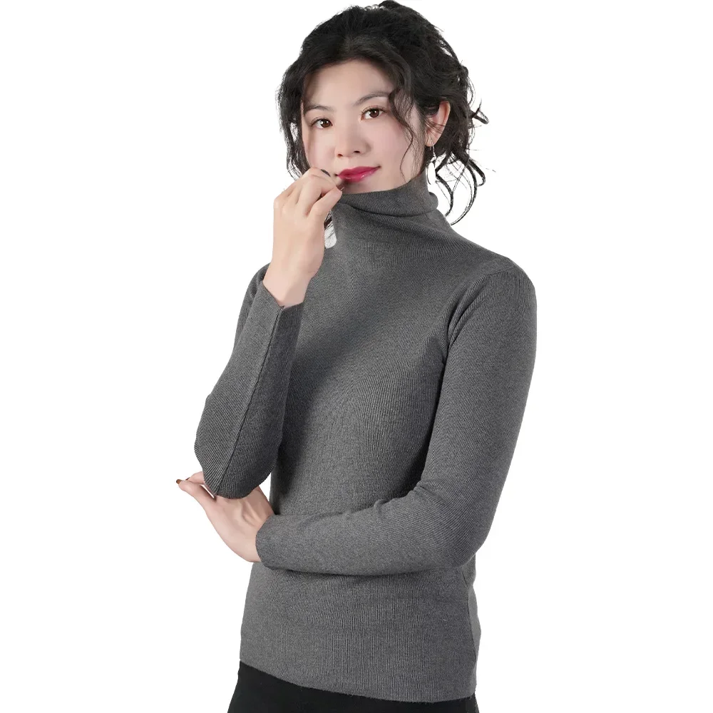 2025 Women Pullovers Turtleneck Sweater Solid Color Pile Neck Knitwear Autumn Winter Warm Jumper Tops Pull Femme Christmas Gift 4