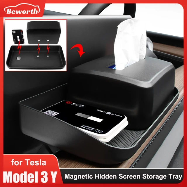 Plateau De Rangement Arrière Pour Écran Tesla Modèle 3 Y, Tableau De Bord  Magnétique, Boîte À Mouchoirs Cachée, Commande Centrale, Accessoires D' organisation De Voiture - Rangement Rangement - AliExpress