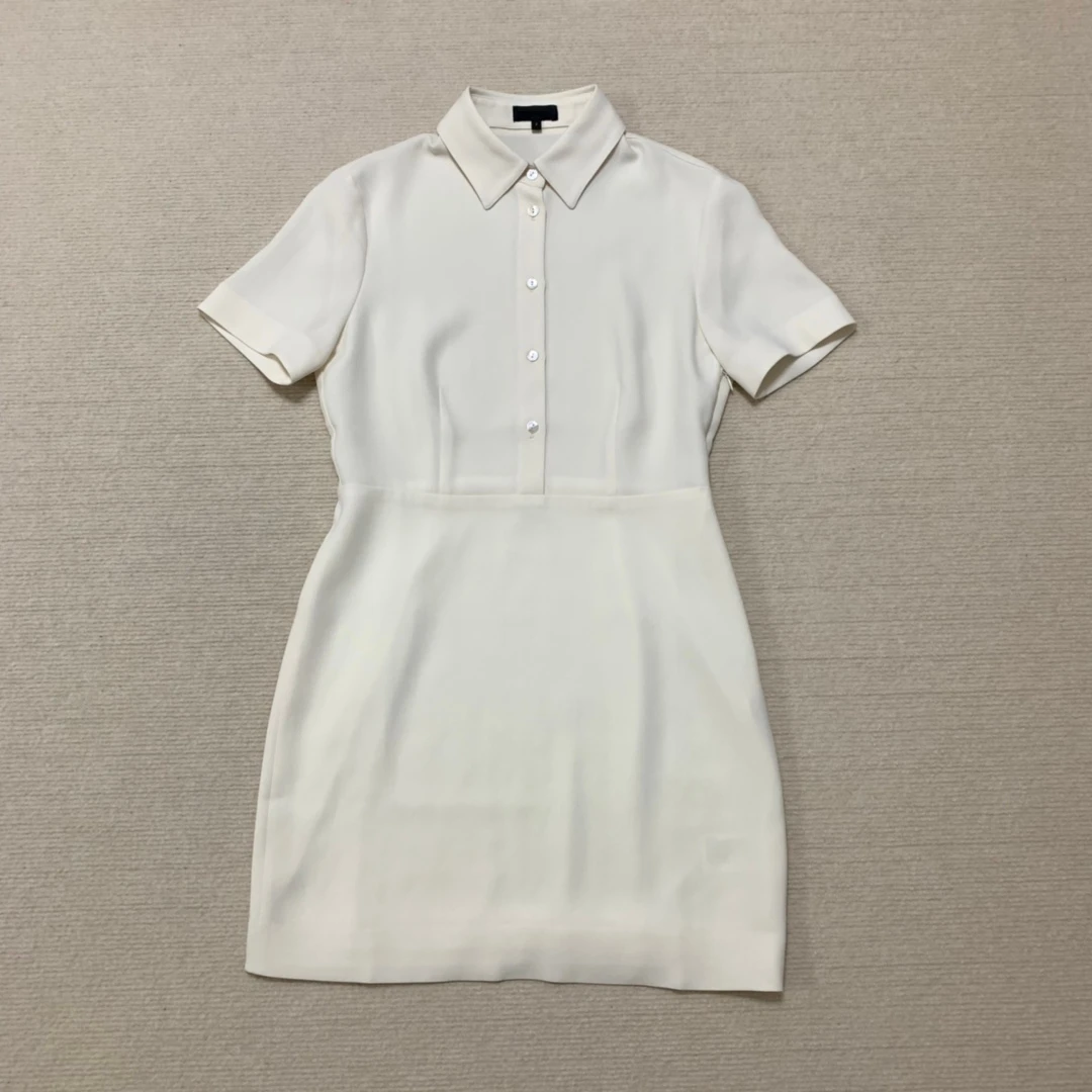 

Top Quality 2023 Summer Office Lady Patchwork Buttons Turn-down Collar Beige Navy Blue Mini Dresses