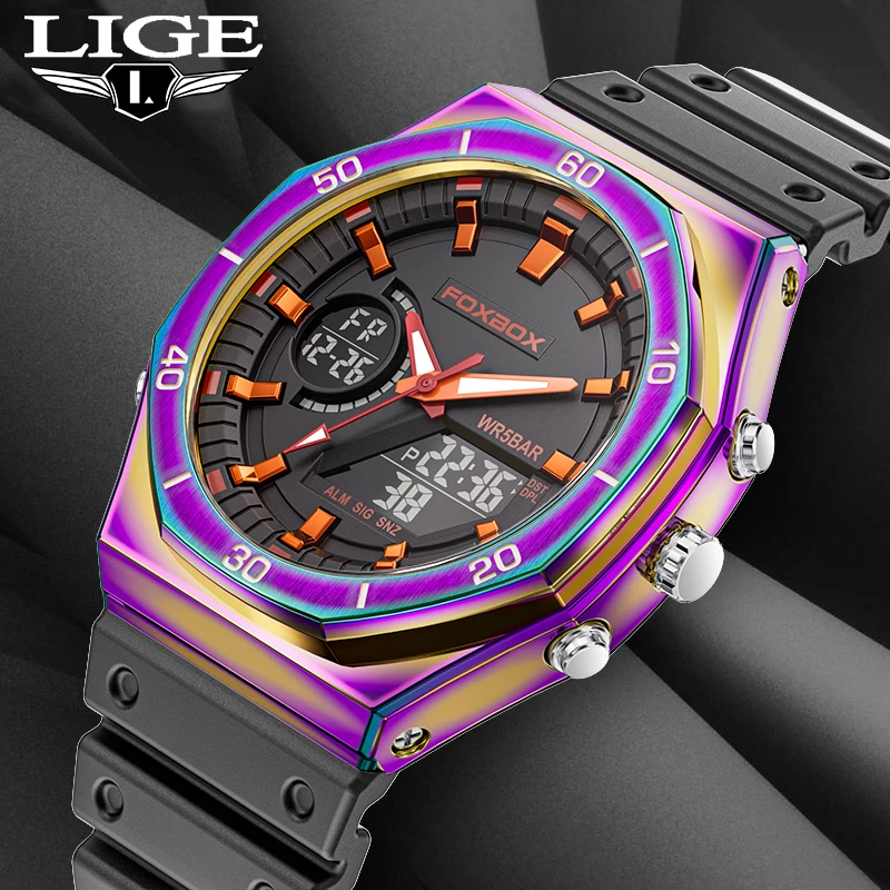 

Men Sports Watches Silicone Strap Dual Display Digital Clock Military Watch Waterproof Luminous Chronograph Quartz Wrist Watch