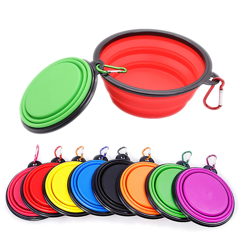 Outdoor Portable Pet Folding Bowl Silicone Dog Feeders with Hanging Hook Cat Dog Bowl Pet Items Dog Food Bowl Mascotas