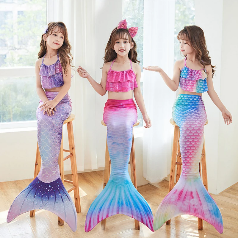 Kids Mermaids Tails For Girls Swimming Dresses Fantasy Swimsuit Can Add Monofin Fin Cosplay Beach Mermaid Bikini Costume halloween little mermaid swimming party cosplay costumes children mermaid swimsuit kids swimwear swimmable beach clothes