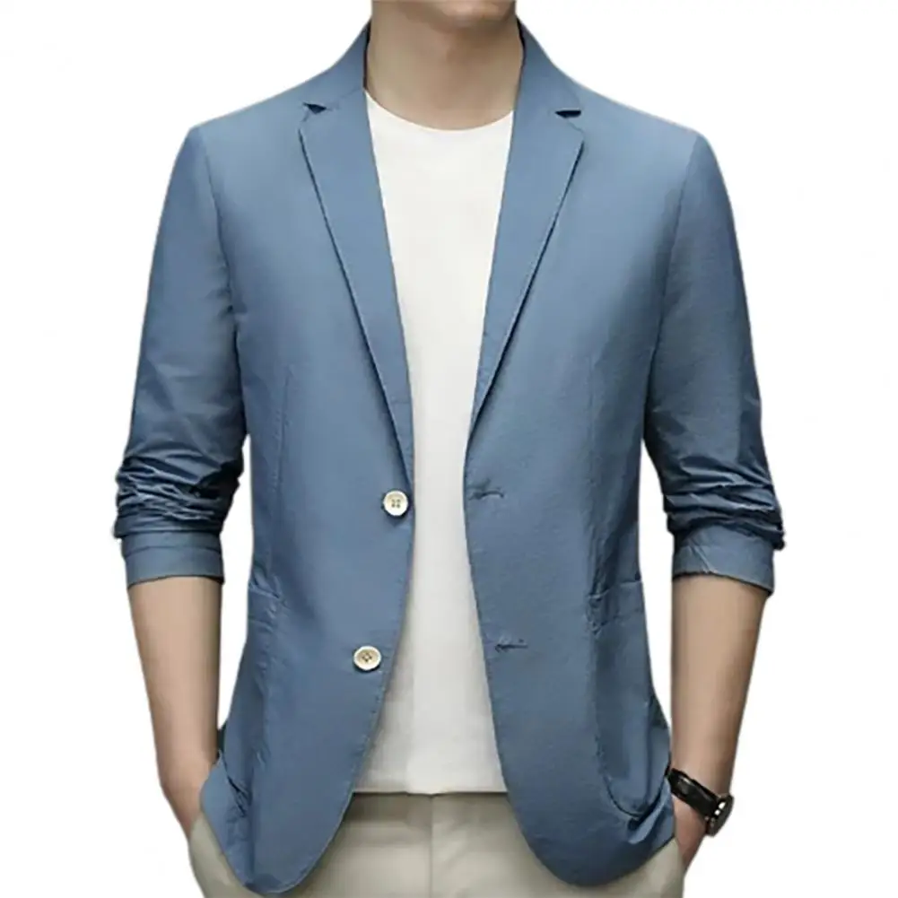 

Handsome Men Business Jacket Cardigan Men Suit Coat Lapel Sunscreen Men Business Coat Daily Wear