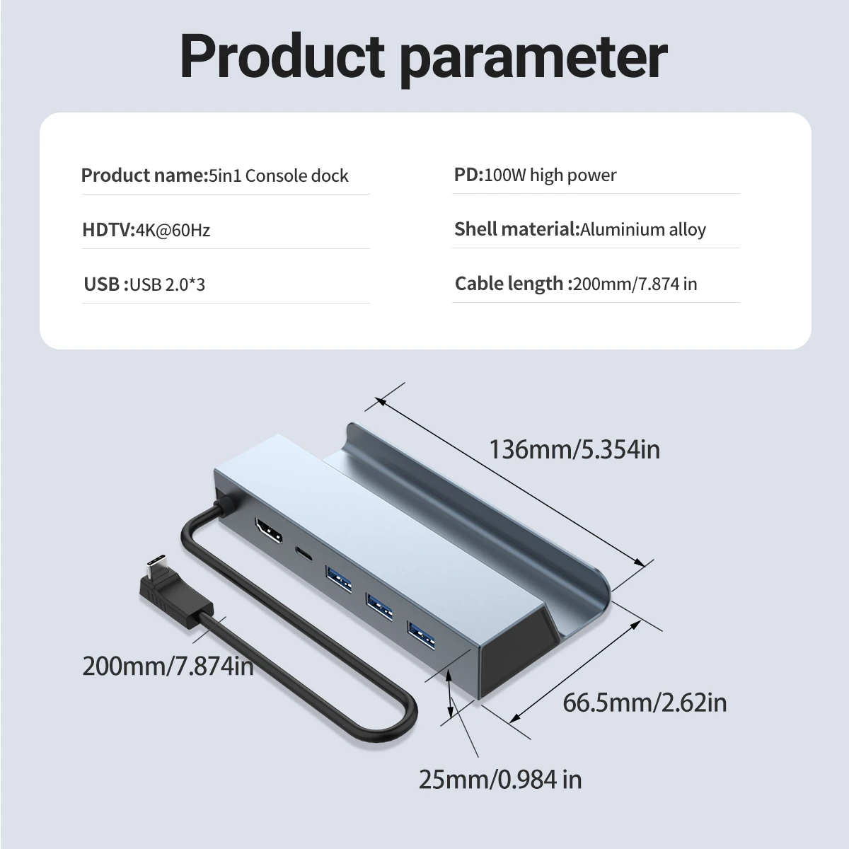 5 In 1 USB-C Console Dock Aluminum Shell Game Hub 4K HDMI+PD 100W+USB 2.0*3 For Mobile Phone Laptop Computer Steam Deck