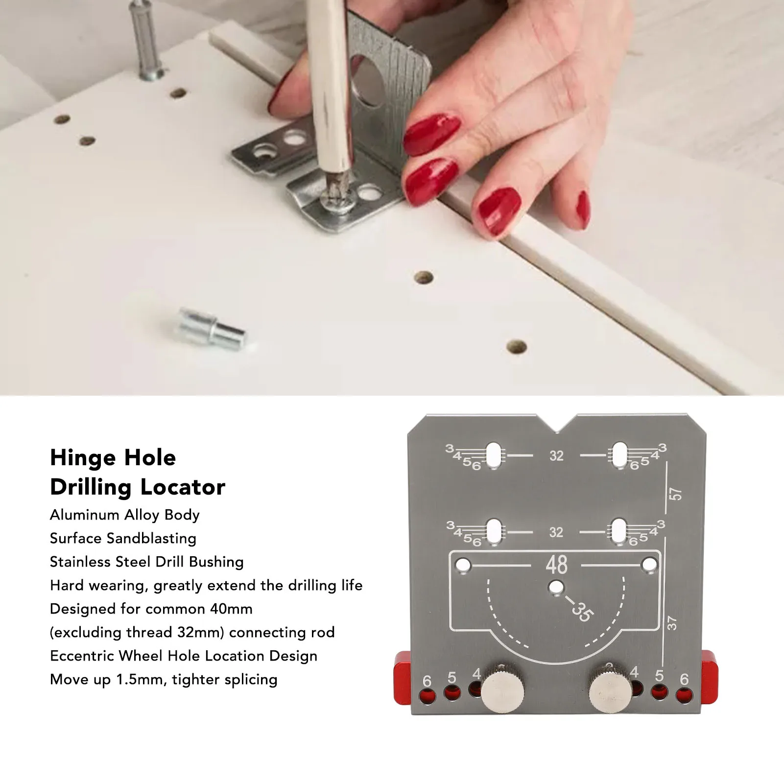 Hinge Hole Drilling Locator Aluminum Alloy Cabinet Door Hinge Mounting Guide Woodworking Hole Drill Locator S/M six fold ruler tile opening locator with positioning punching universal hole punch aluminum alloy ceramic tile hole positioner